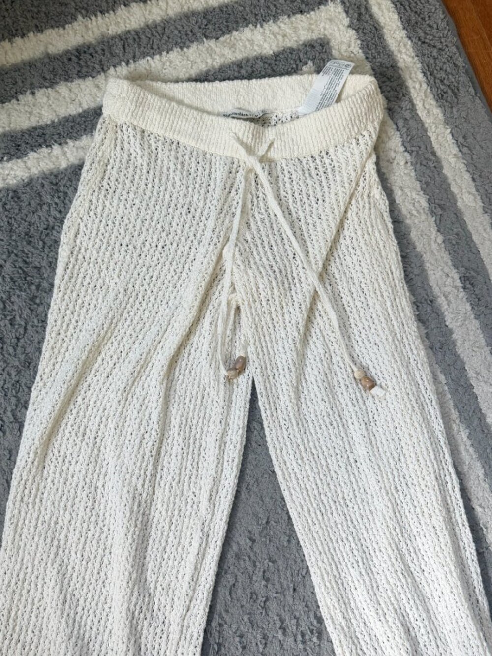 Abercrombie & Fitch Crochet Knit Beach Cover Up Pants Ivory Wide Leg XS